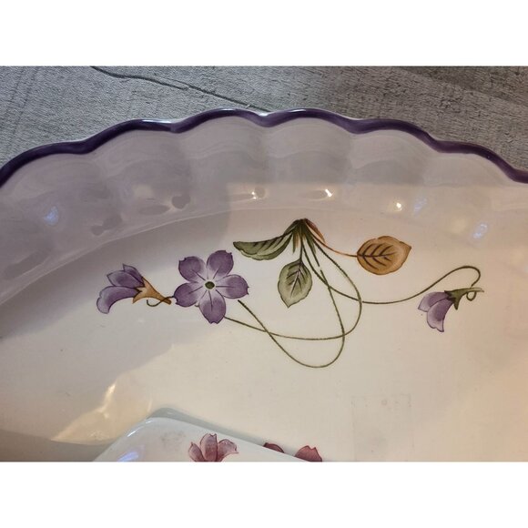 Andrea Sadek Violet Romance Floral Ceramic Cake Dish & Server Set - Picture 2 of 7